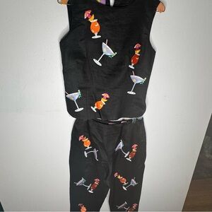 CJ Laing Embroidered Cocktail Drink Outfit Top & Capri Pants SZ 6